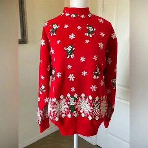 Vintage 90s Puff Print Christmas Sweater Cat Lover Snowflakes Gifts Print M/L